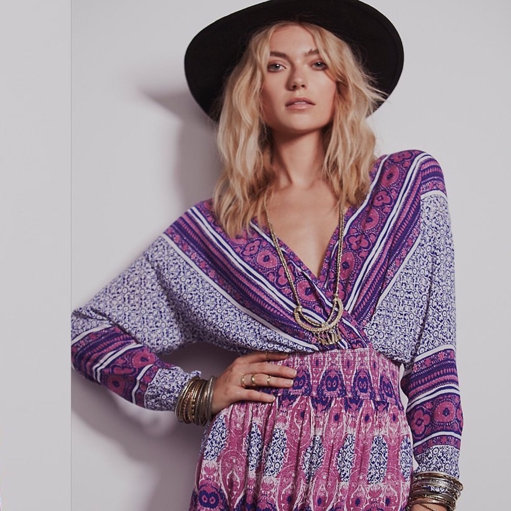 Free People Shes A Lady Royal Combo Maxi Dress NWT